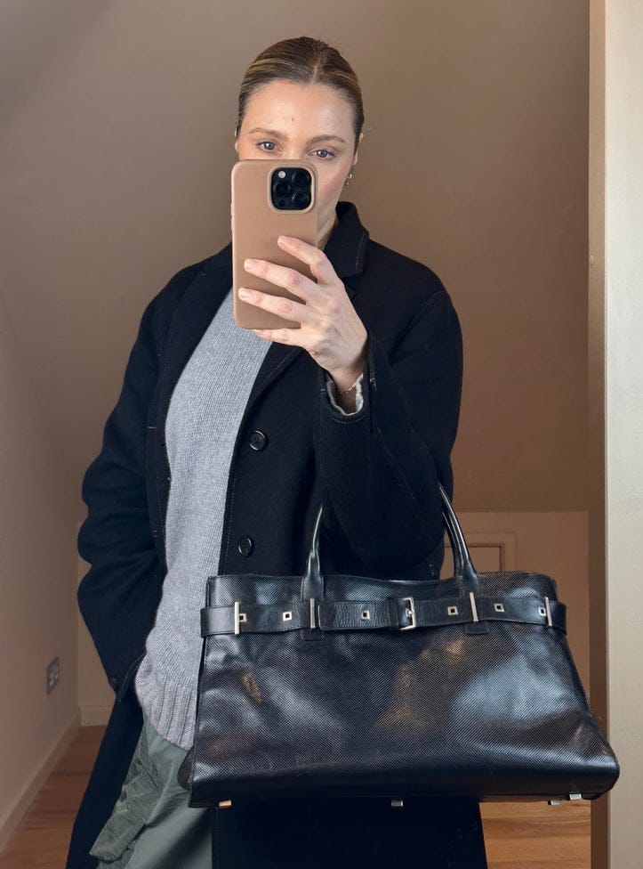 Vintage Bottega Veneta Shoulder Bag in Black Textured Leather