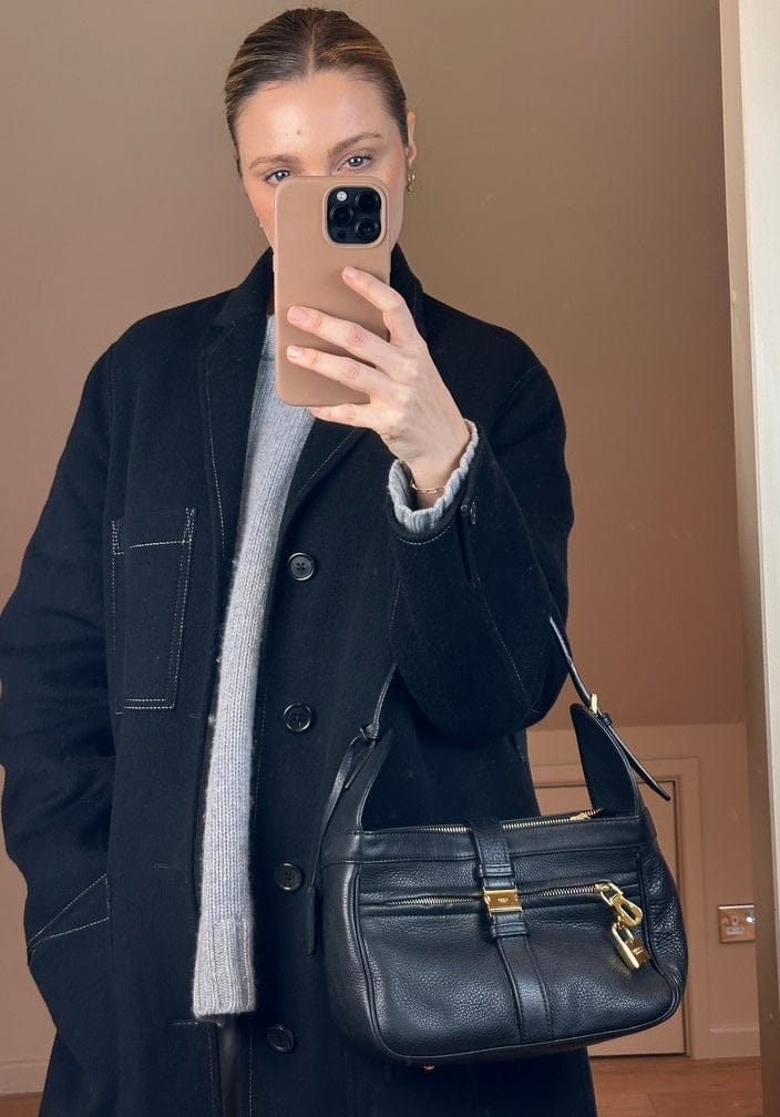 Vintage Loewe Black Leather Shoulder Bag