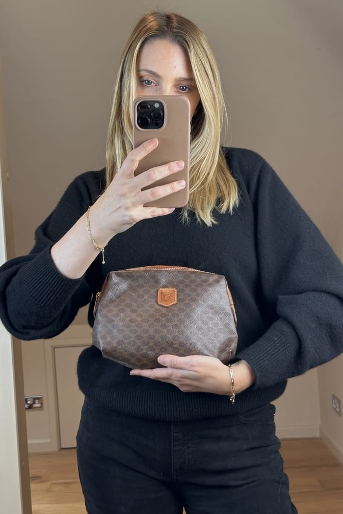 Vintage Celine Brown Macadam Canvas Clutch Bag