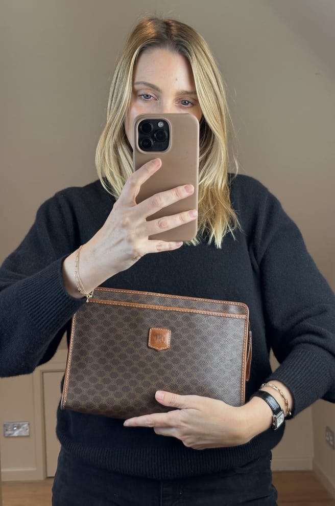 Vintage Celine Brown Macadam Canvas Clutch Bag