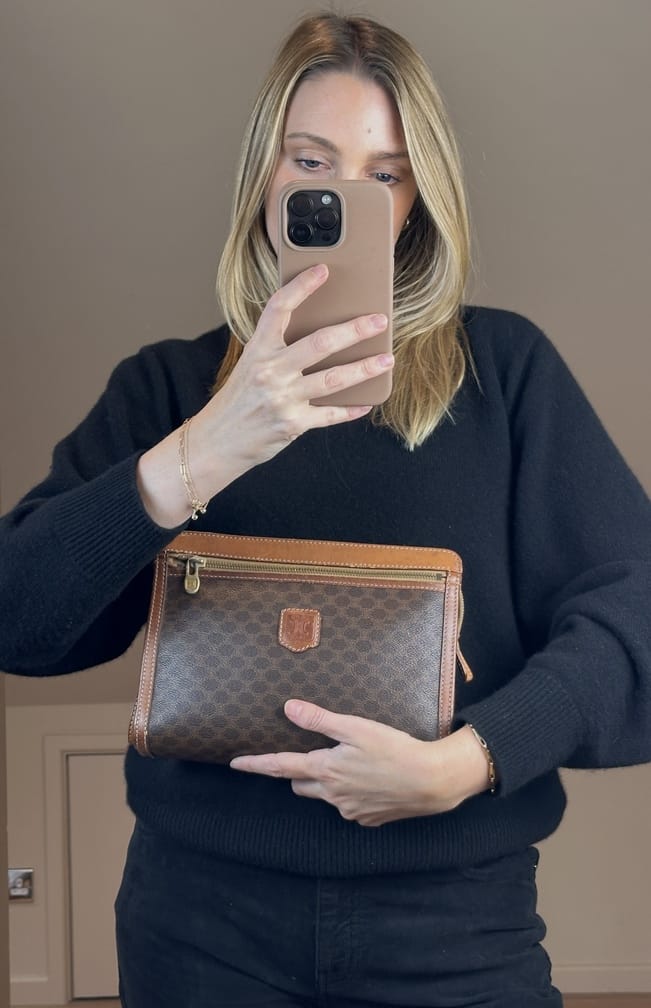 Vintage Celine Brown Macadam Canvas Clutch Bag