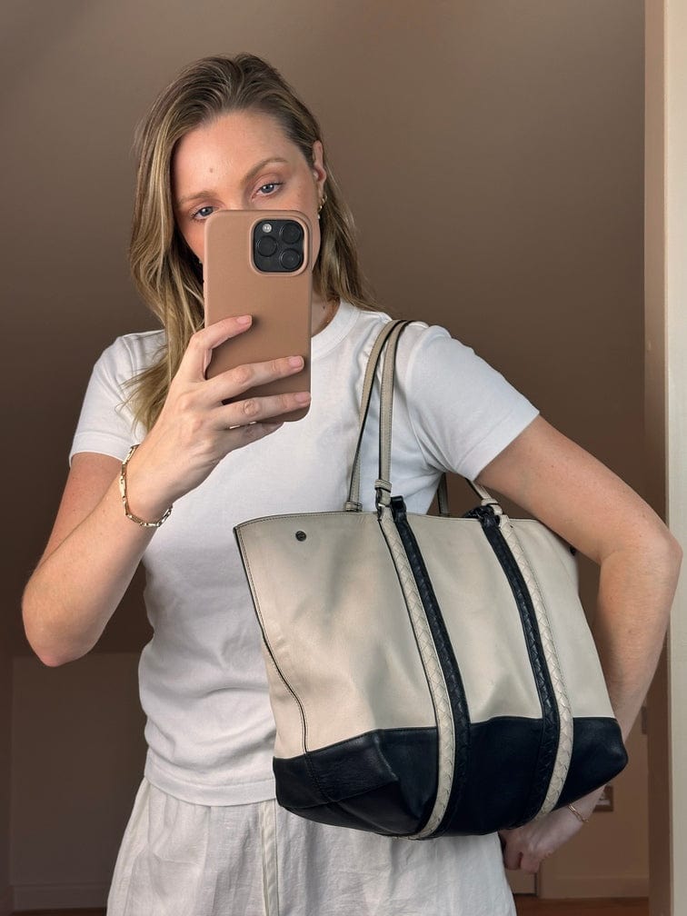 Vintage Bottega Veneta Leather Black and White Tote Bag