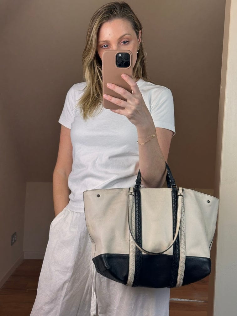 Vintage Bottega Veneta Leather Black and White Tote Bag