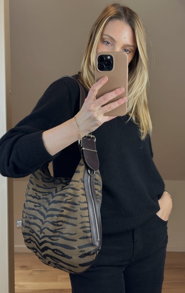 Vintage Fendi Tiger Print Jacquard Hobo Shoulder Bag