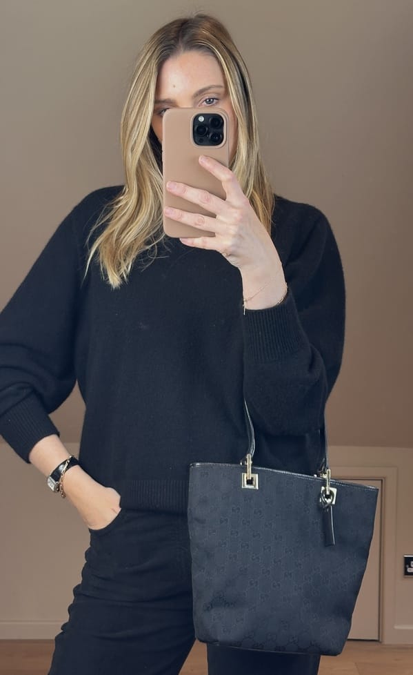 Vintage Gucci Monogram Tote Bag in Black GG Canvas