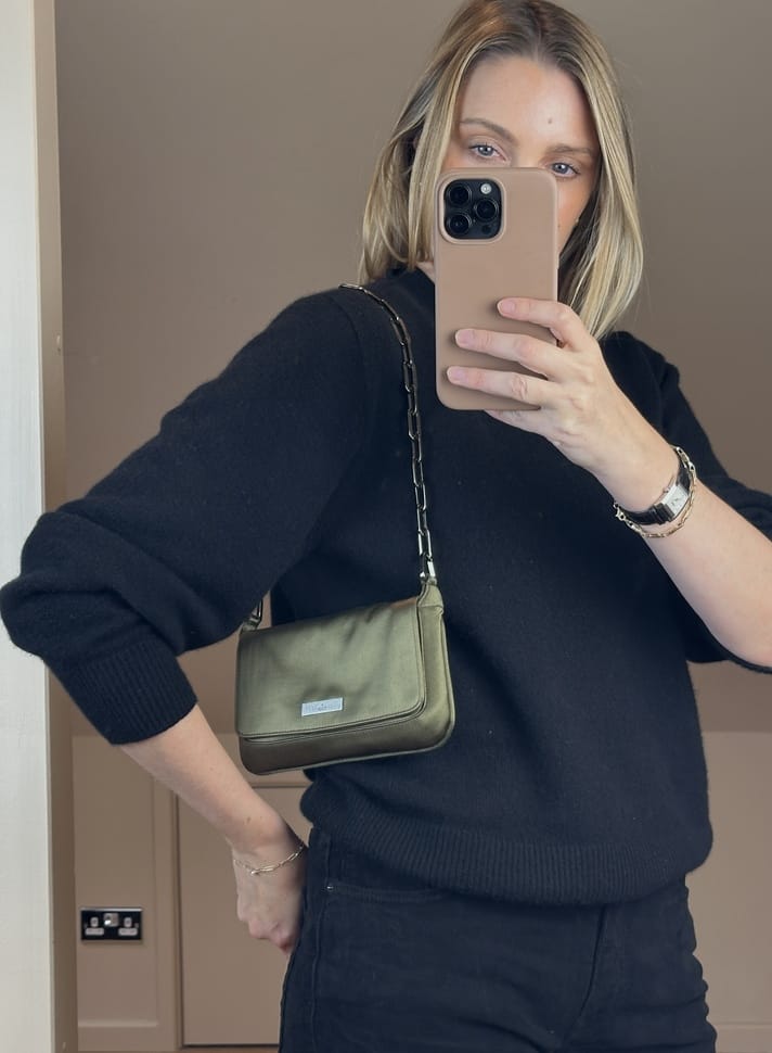 Vintage Gucci Olive Satin Chain Shoulder Bag