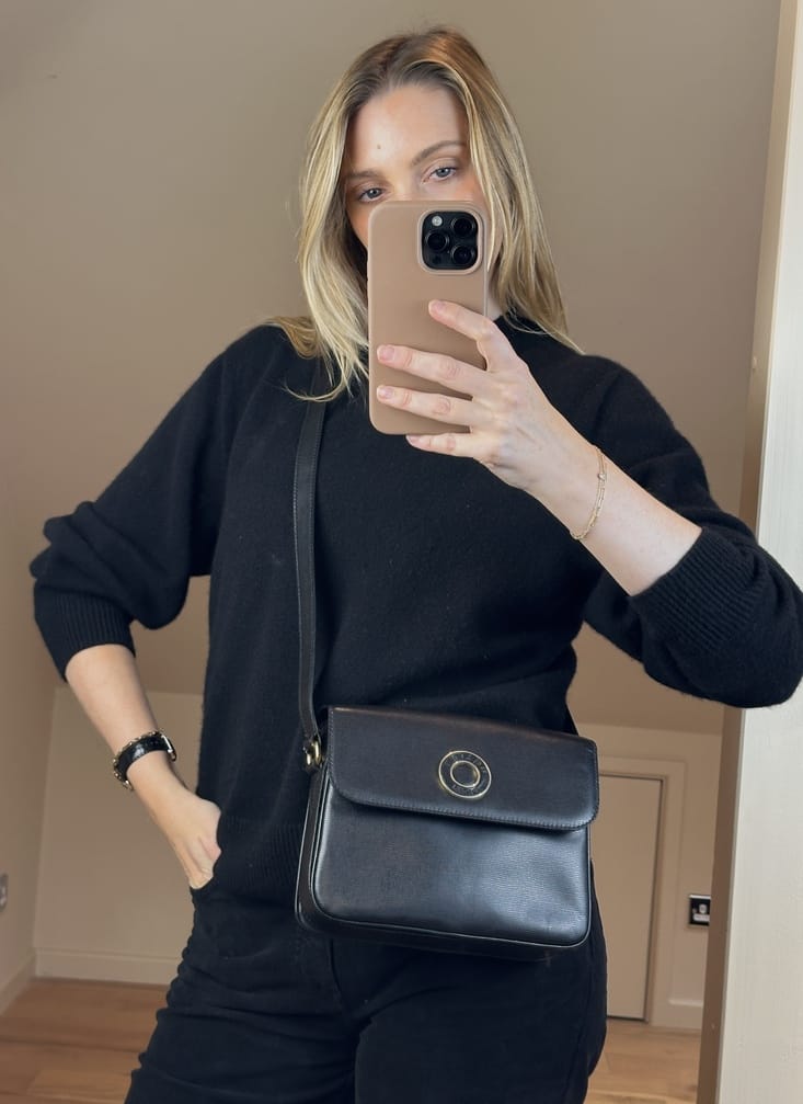 Vintage Celine Black Circular Logo Crossbody Bag