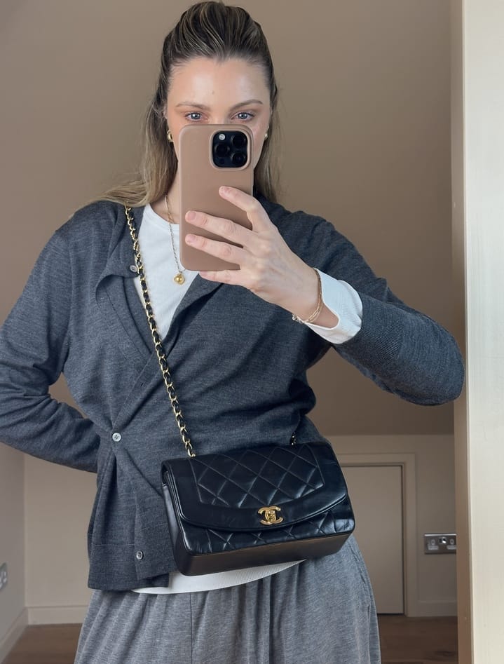 Vintage Chanel Black Lambskin Small Diana Flap Bag With 24K Gold Plated Hardware