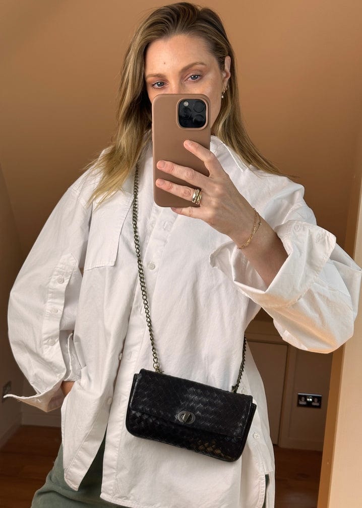 Vintage Bottega Veneta Black Intrecciato Leather Crossbody Bag