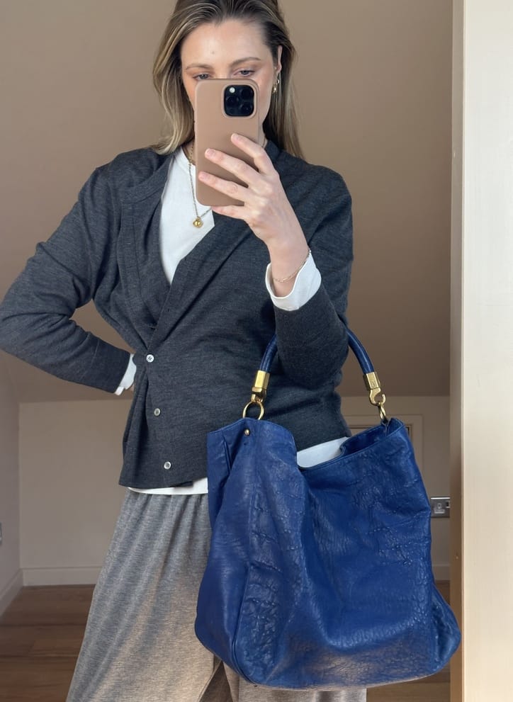 Vintage Yves Saint Laurent Roady Hobo Bag Blue Leather With Gold Tone Hardware