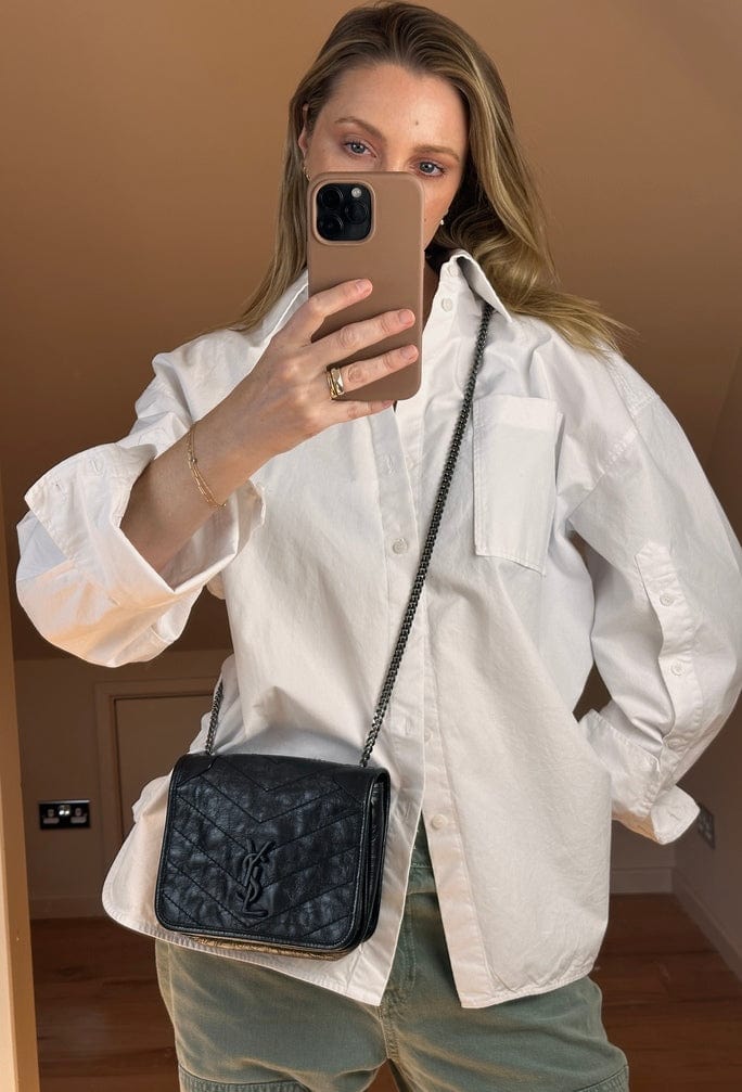 Saint Laurent Niki Chain Bag in Crinkled Black Leather