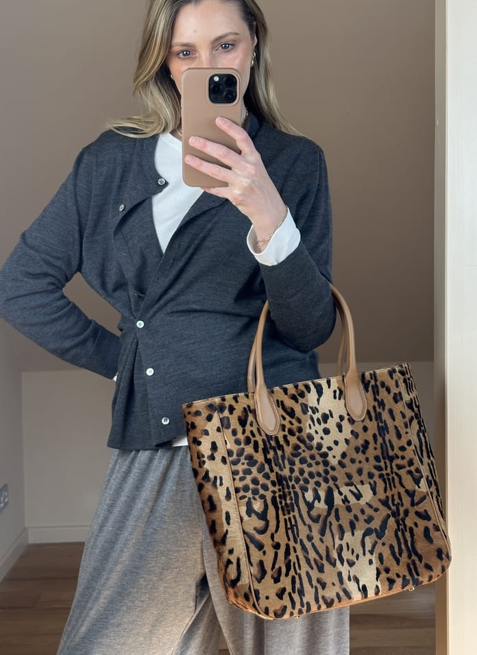 Vintage Iacucci Tote Bag in Leopard Print Calf Hair