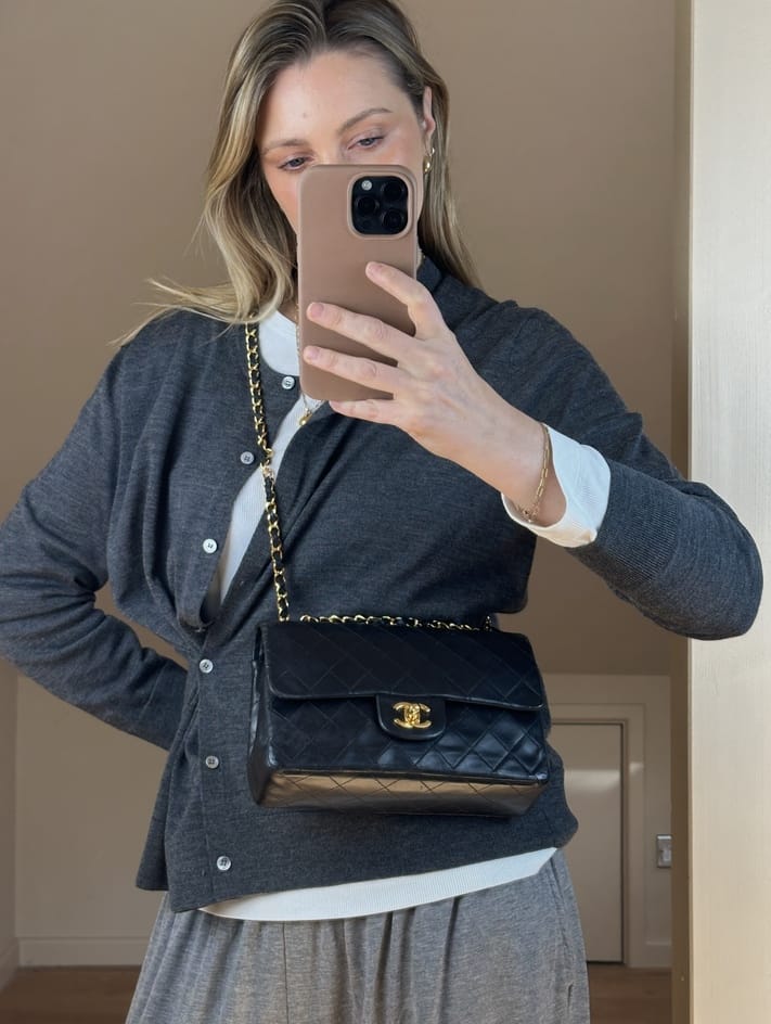 Vintage Chanel Small Double Flap Bag Black Quilted Leather with 24k Gold Plated Hardware