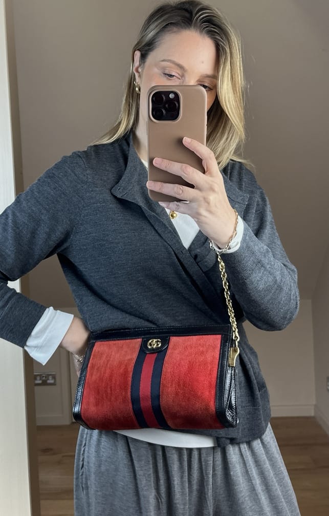 Gucci Ophidia Small Suede Shoulder Bag Red Suede and Black Leather with Gold Tone Hardware