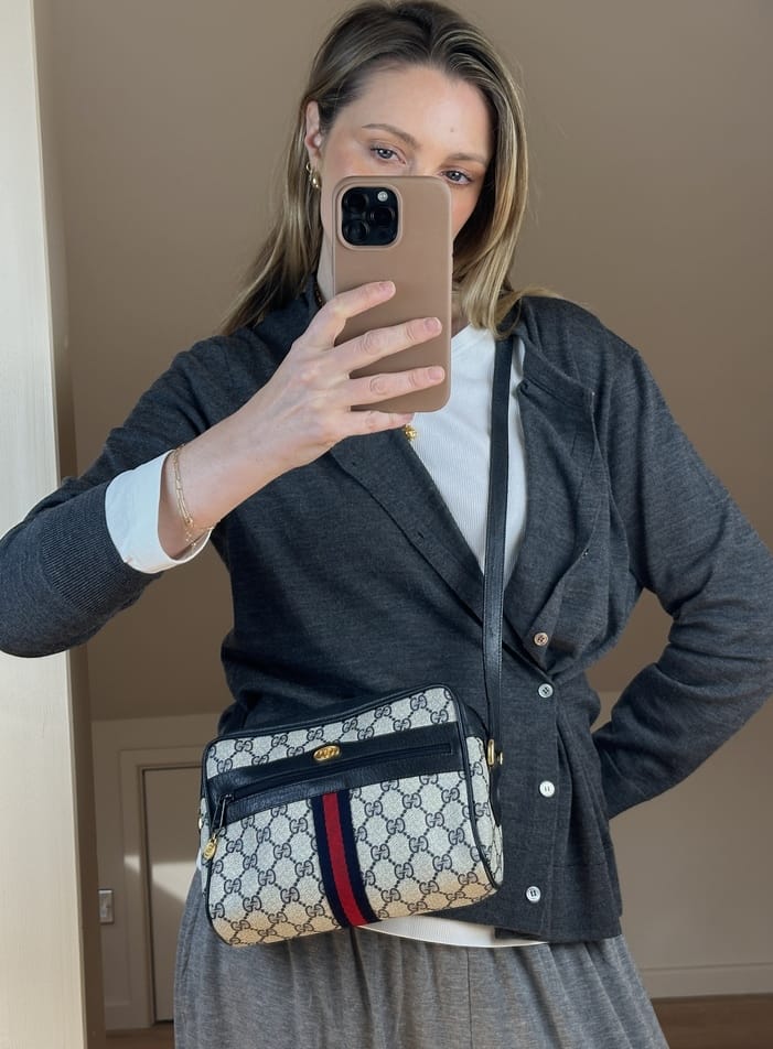 Vintage Gucci GG Supreme Canvas and Leather Crossbody Bag with Web Stripe