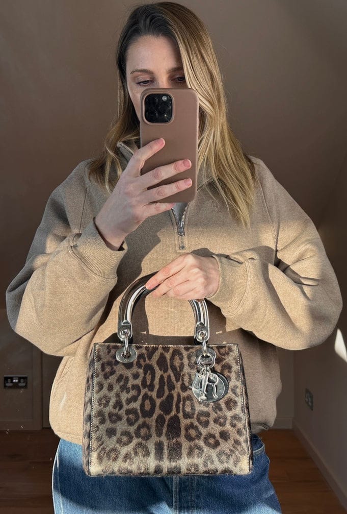 Christian Dior Vintage Leopard Calf Hair Top Handle Bag