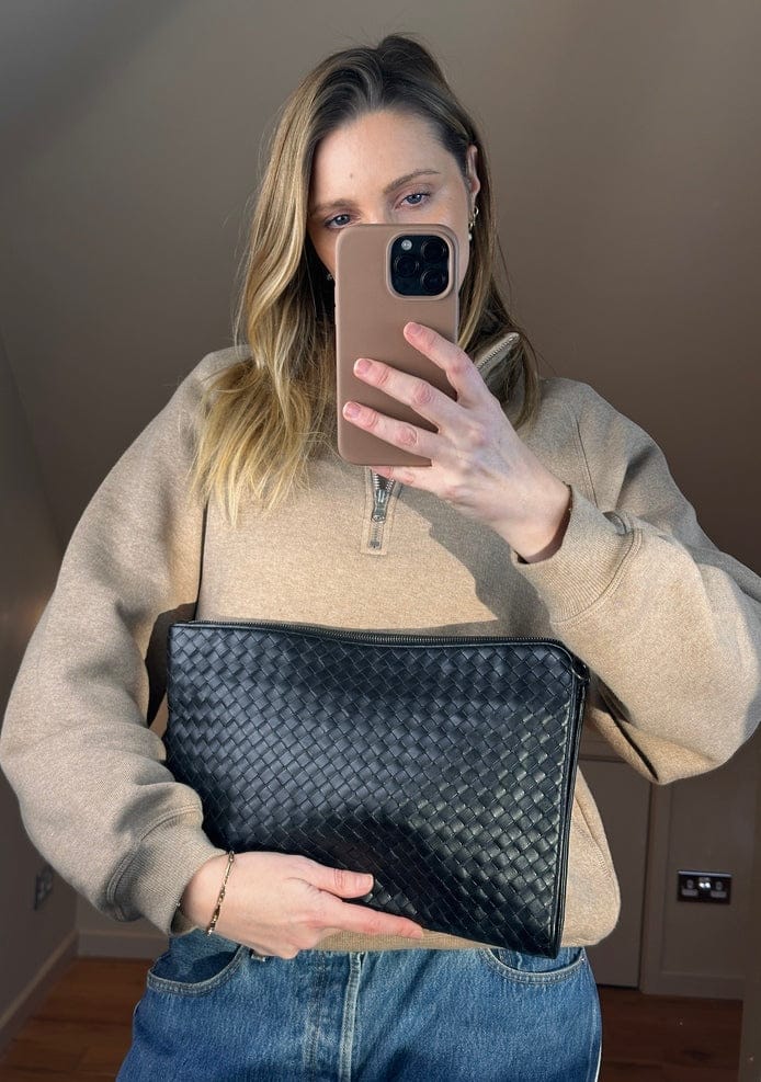 Vintage Bottega Veneta Black Intrecciato Leather Clutch Bag