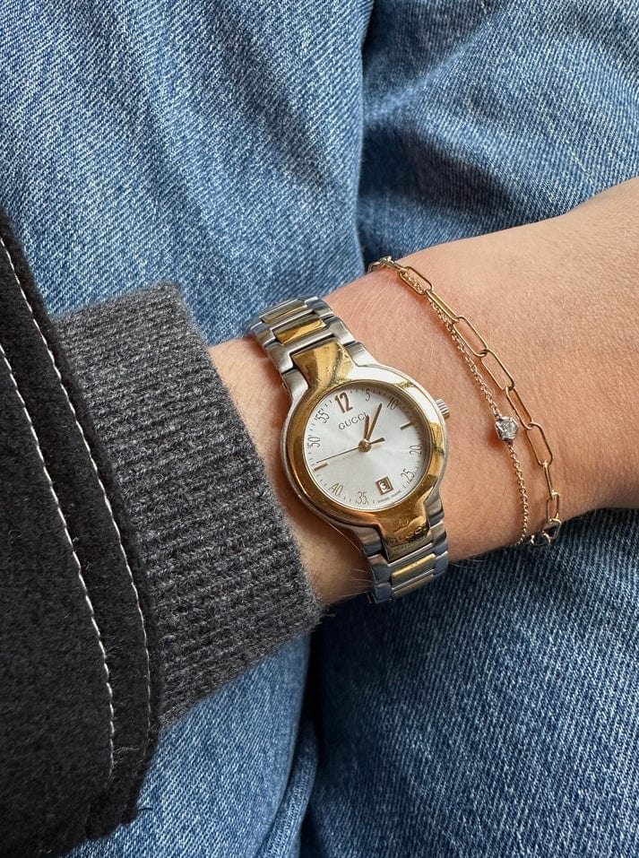 Vintage Gucci Round Gold And Silver Plated Watch