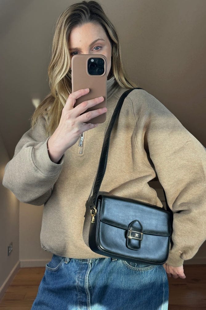 Vintage Celine Black Leather Triomphe Box Bag