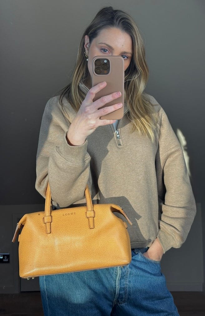 Vintage Loewe Camel Beige Structured Leather Bowling Bag