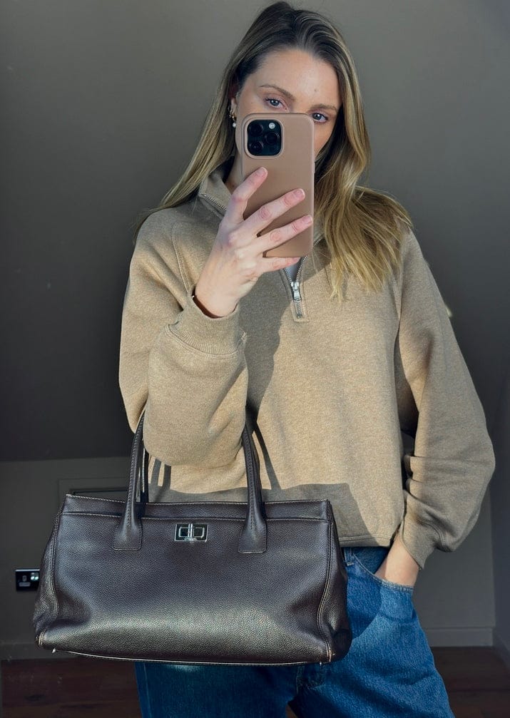 Chanel Executive Leather Tote In Brown Caviar Leather