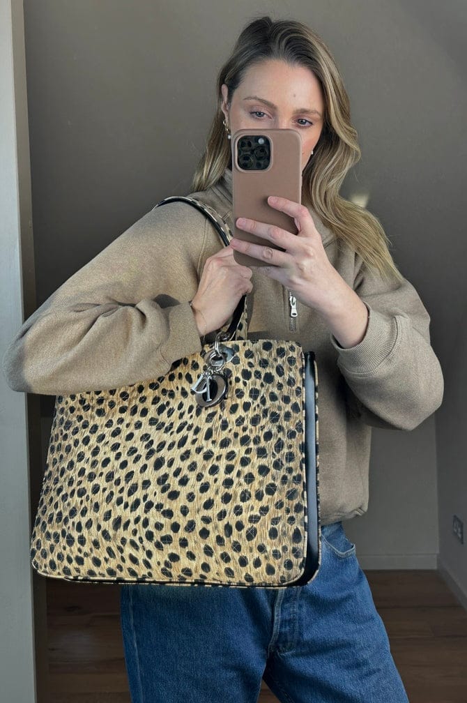Dior Vintage Leopard Nylon Shoulder Tote