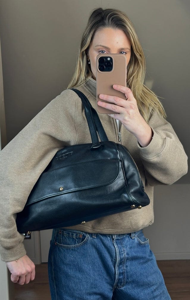 Loewe Vintage Heritage Boston Bag In Black Leather