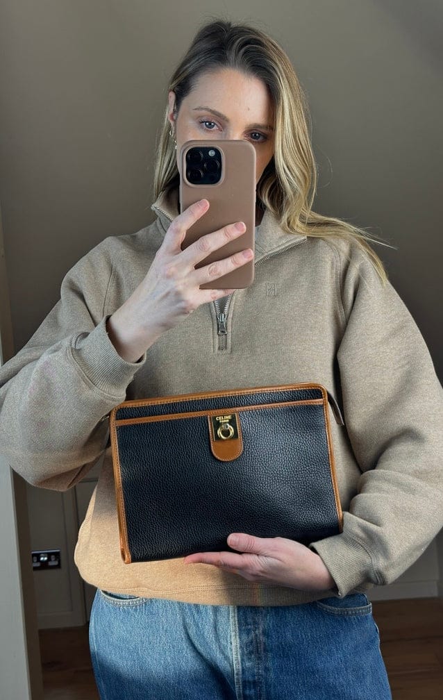 Vintage Celine Black Leather Clutch Bag