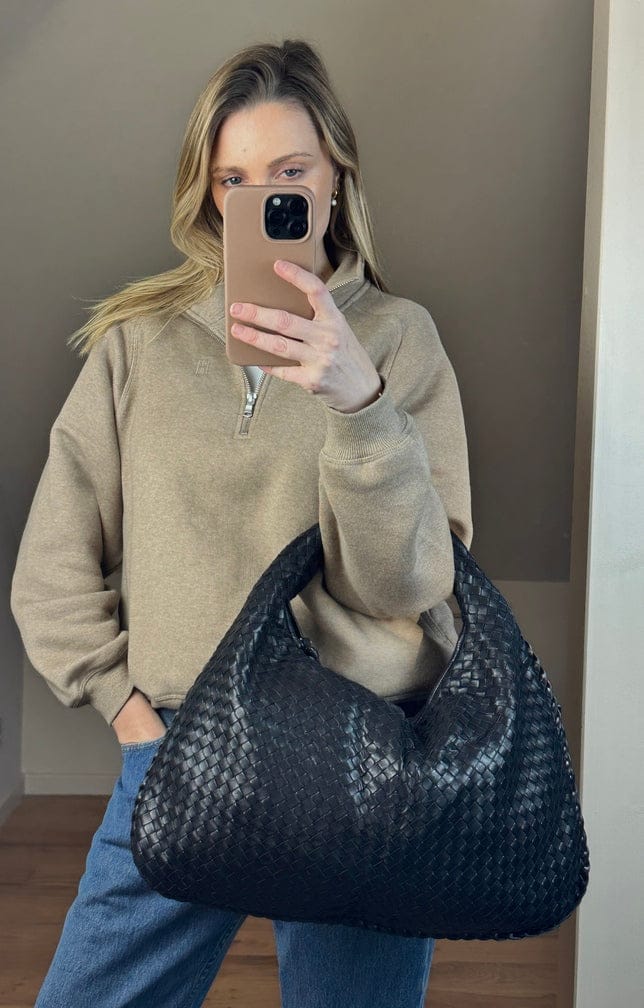 Vintage Bottega Veneta Black Intrecciato Large Leather Hobo Shoulder Bag