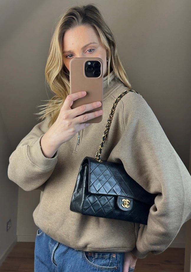 Vintage Chanel Classic Double Flap Bag Medium Black Lambskin Leather With 24k Gold Plated Hardware