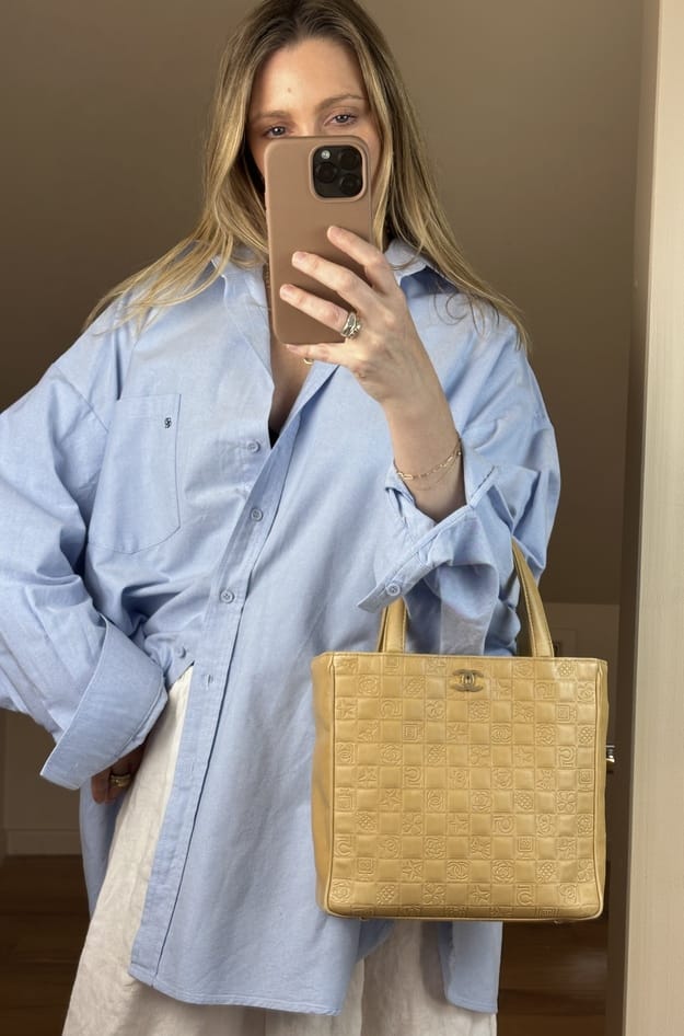 Vintage Chanel Embossed Leather Tote Bag in Butter Yellow
