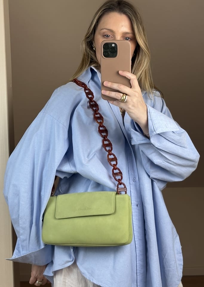 Vintage Christian Dior Green Nubuck Leather Shoulder Bag