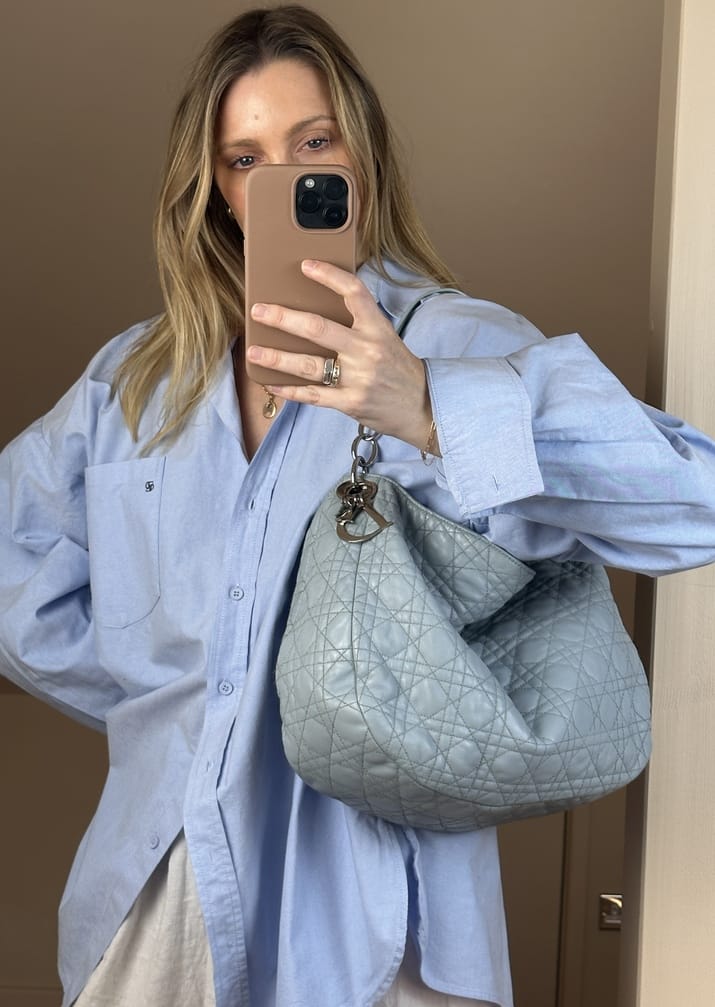 Vintage Dior Cannage Leather Shoulder Bag in Powder Blue