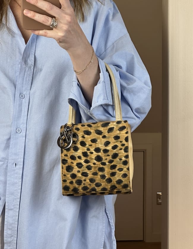 Vintage Dior Leopard Printed Mini Canvas Bag