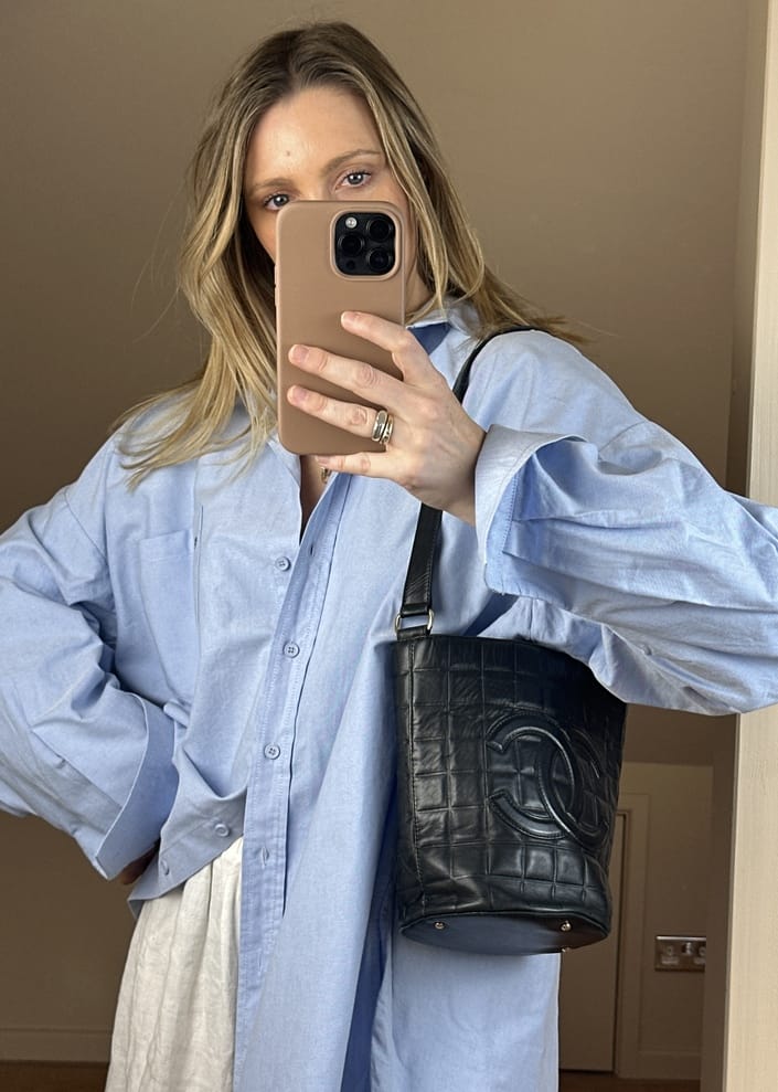 Vintage Chanel Black Lambskin Bucket Bag with CC Logo