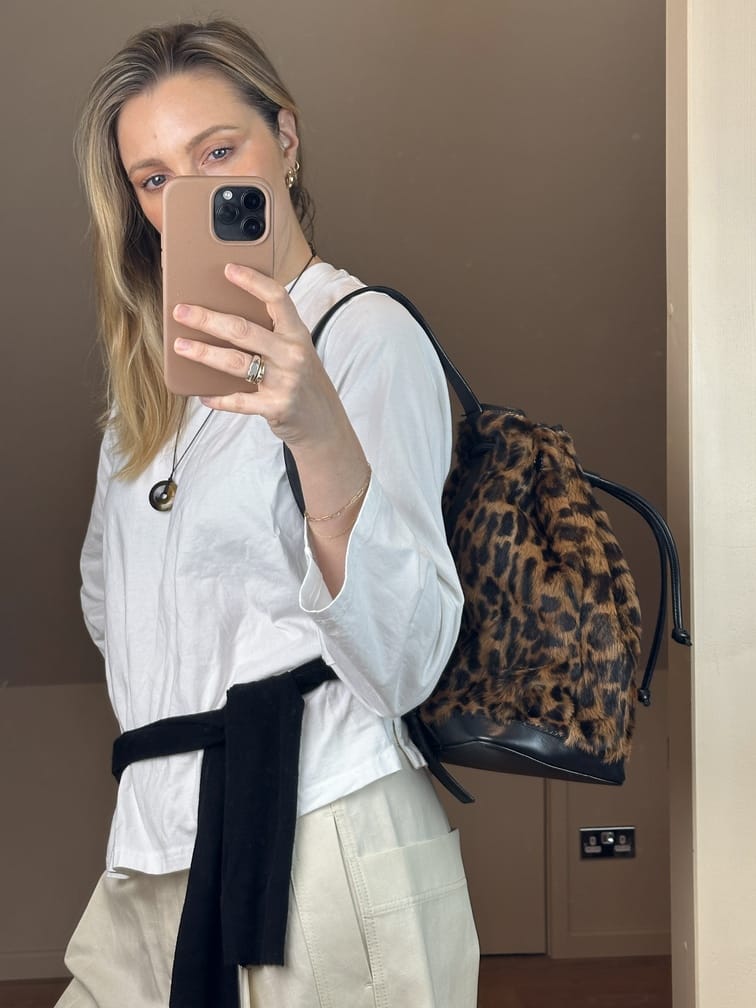 Vintage Loewe Leopard Calf Hair Drawstring Bucket Bag