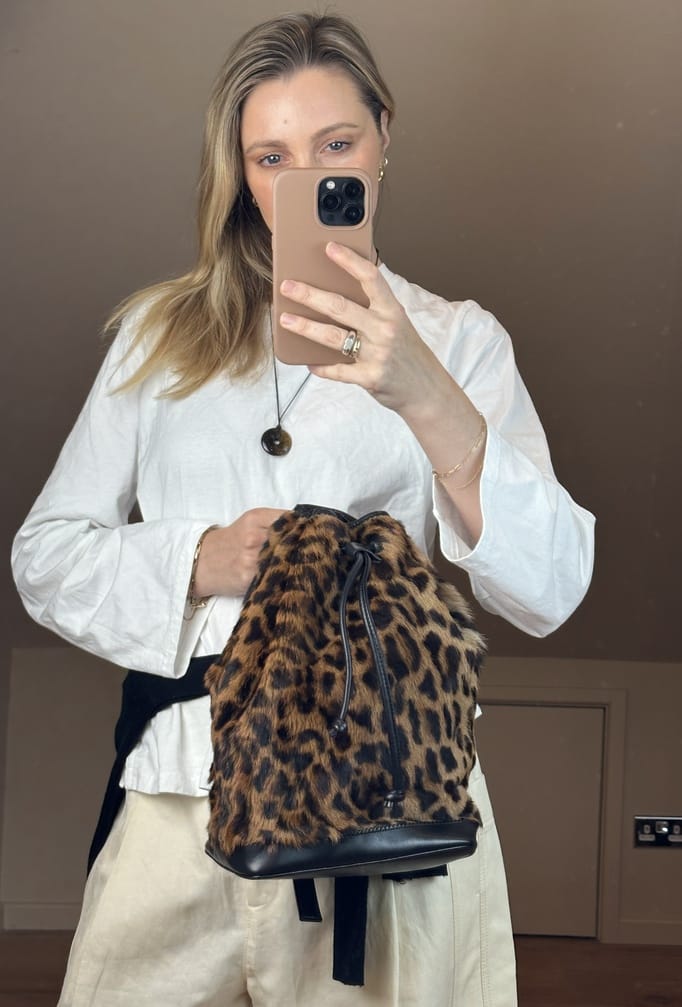 Vintage Loewe Leopard Calf Hair Drawstring Bucket Bag
