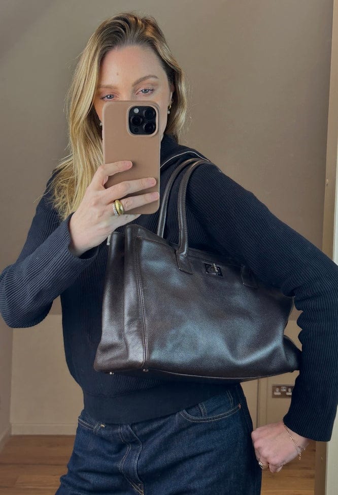 Chanel Executive Leather Tote In Brown Caviar Leather