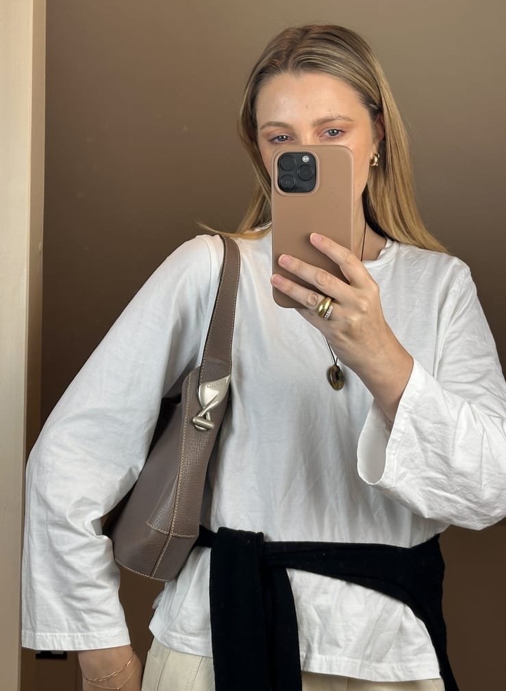Vintage Loewe Taupe Leather Shoulder Bag