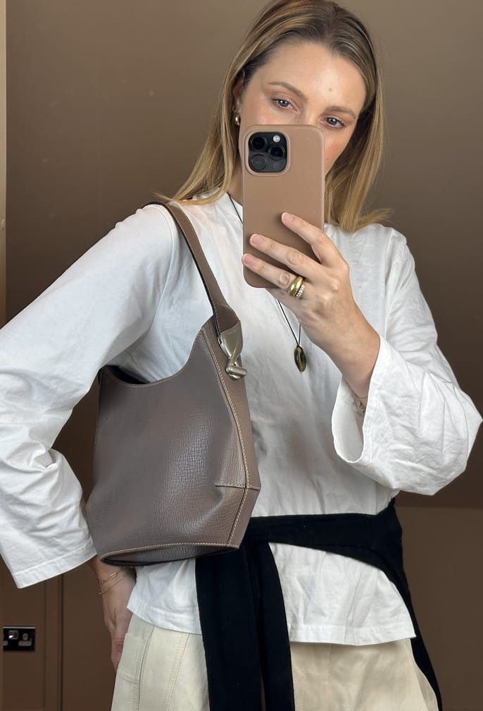 Vintage Loewe Taupe Leather Shoulder Bag