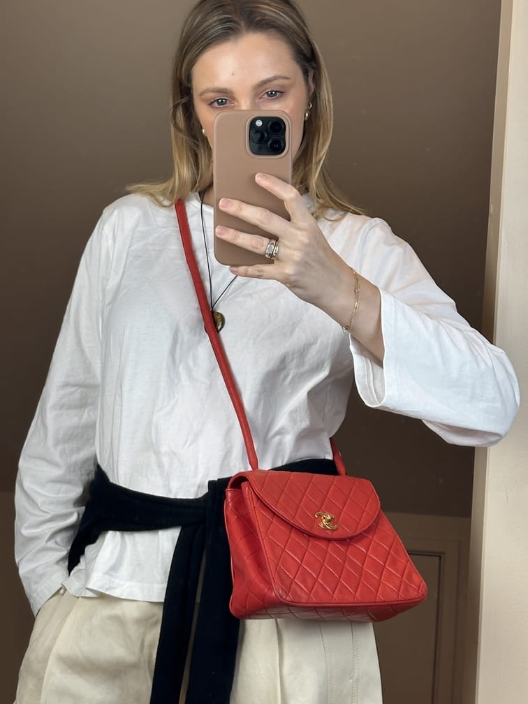 Vintage Chanel Red Quilted Leather Shoulder Bag with 24k Gold Plated Hardware