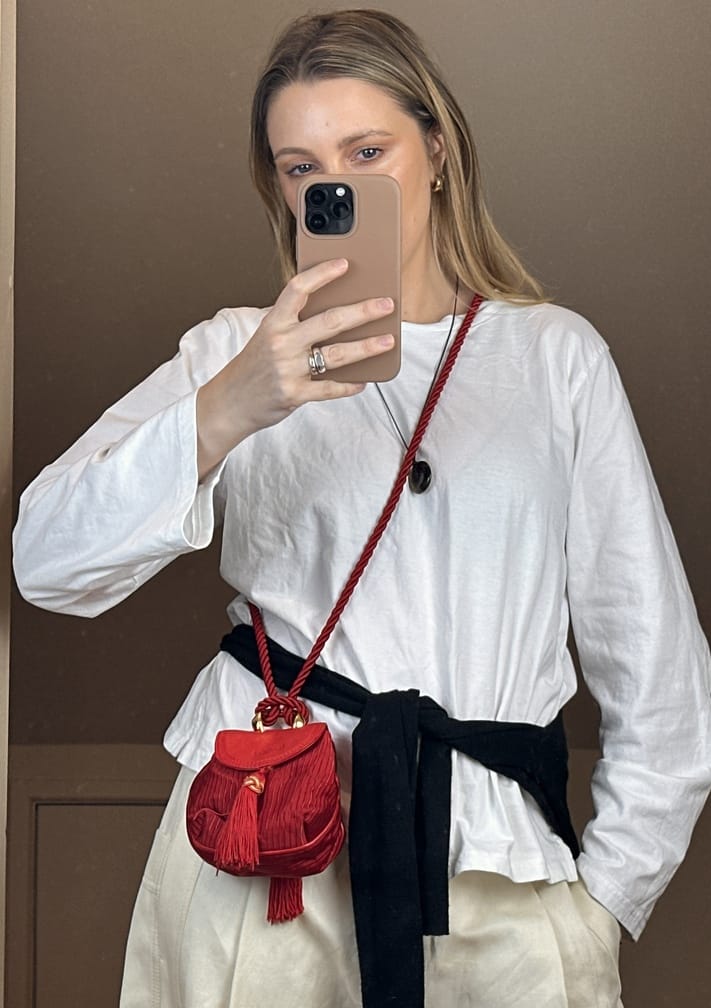 Vintage Loewe Red Tassel Mini Bag