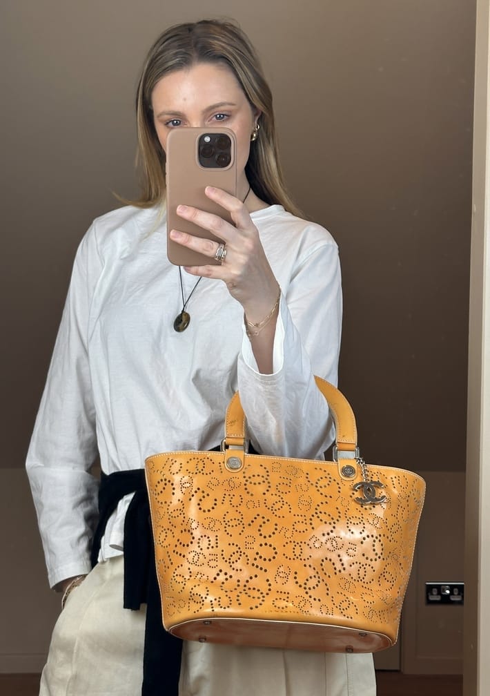 Vintage Chanel Perforated CC Patent Leather Tote Bag