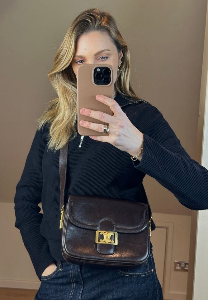 Vintage Celine Brown Leather Triomphe Box Bag