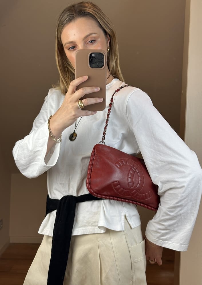 Vintage Chanel Red Leather Chain Shoulder Bag