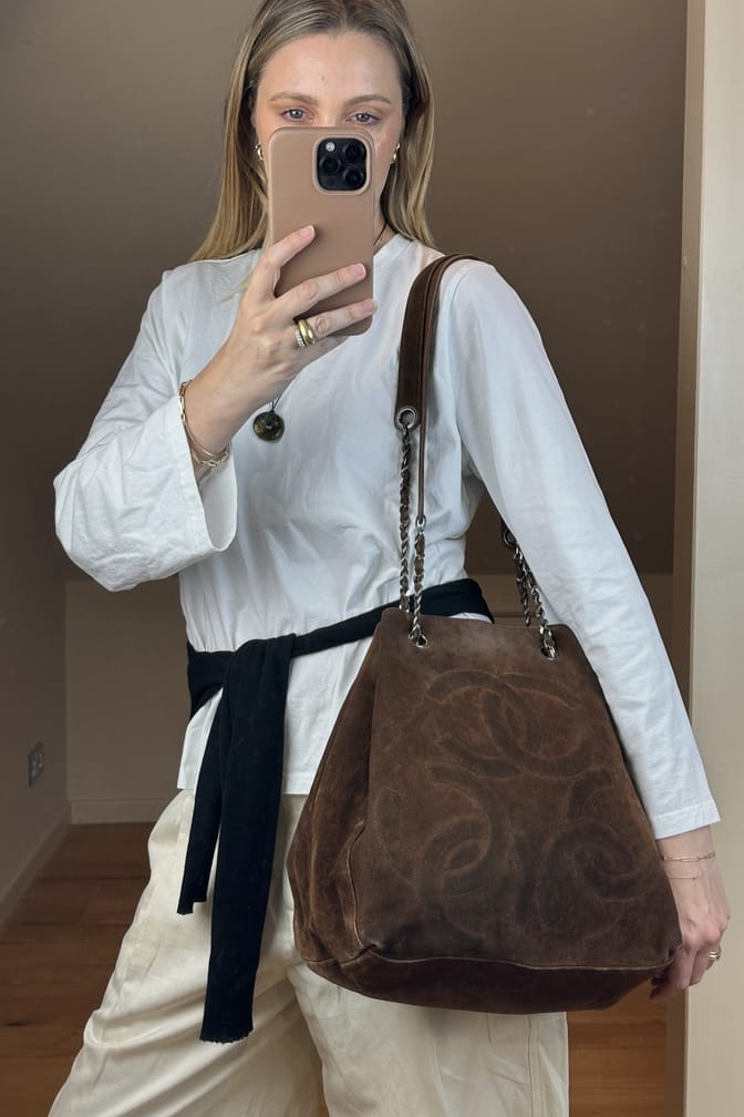 Vintage Chanel Brown Suede CC Tassel Shoulder Bag