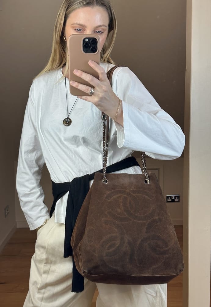 Vintage Chanel Brown Suede CC Tassel Shoulder Bag