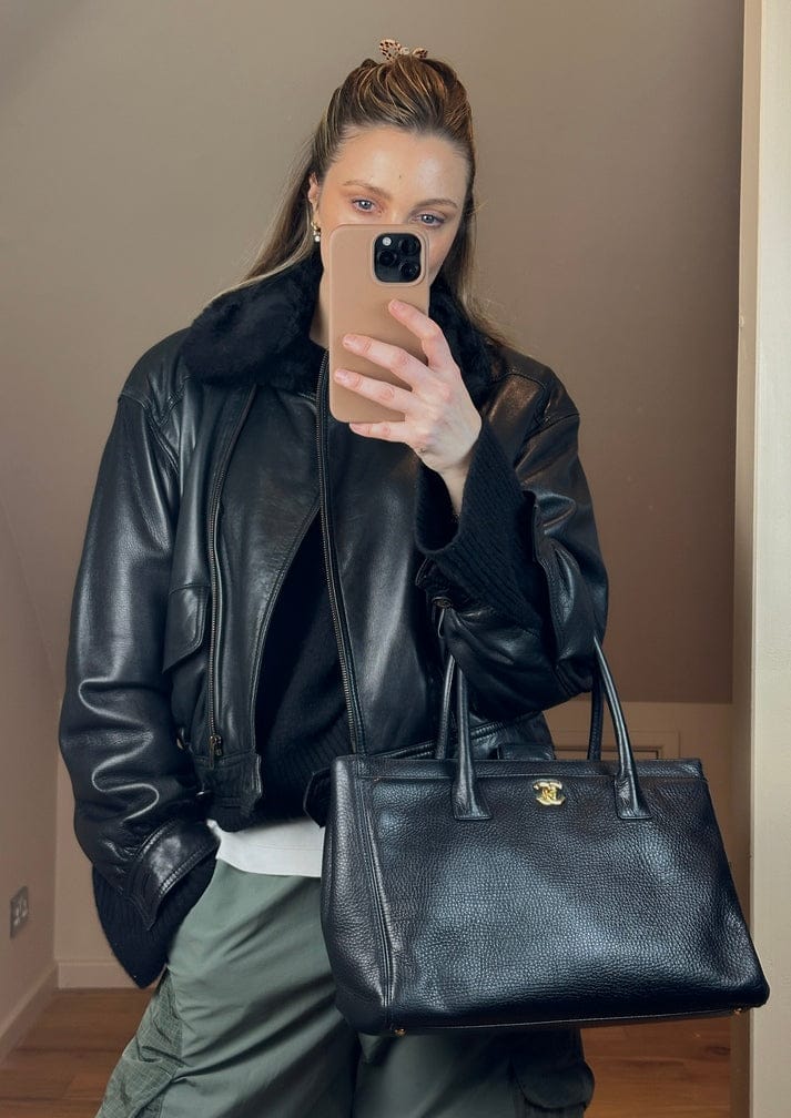 Vintage Chanel Executive Caviar Leather Tote Bag