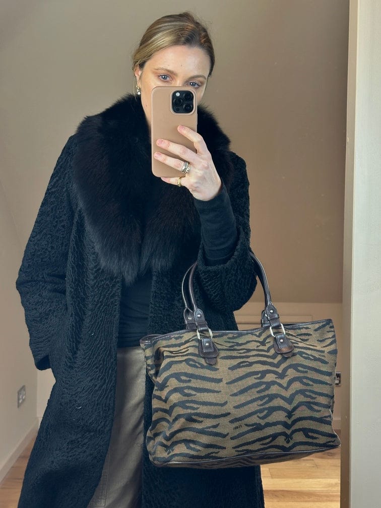 Vintage Fendi Tiger Print Canvas Tote Bag