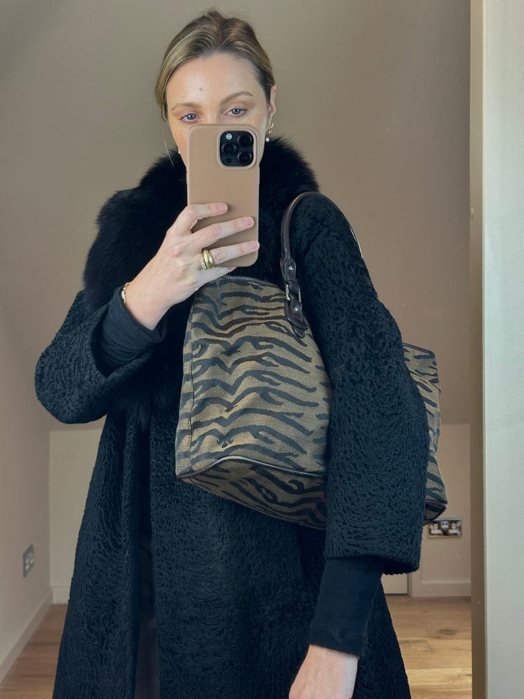 Vintage Fendi Tiger Print Canvas Tote Bag